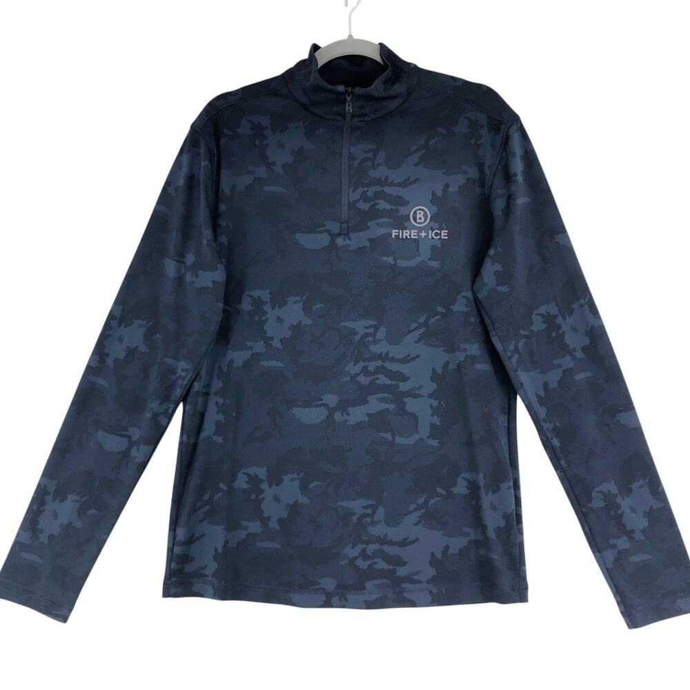 Bogner Fire+Ice Pullover Mens M Navy Camo Quarter Zip Long Sleeve Athletic Top
